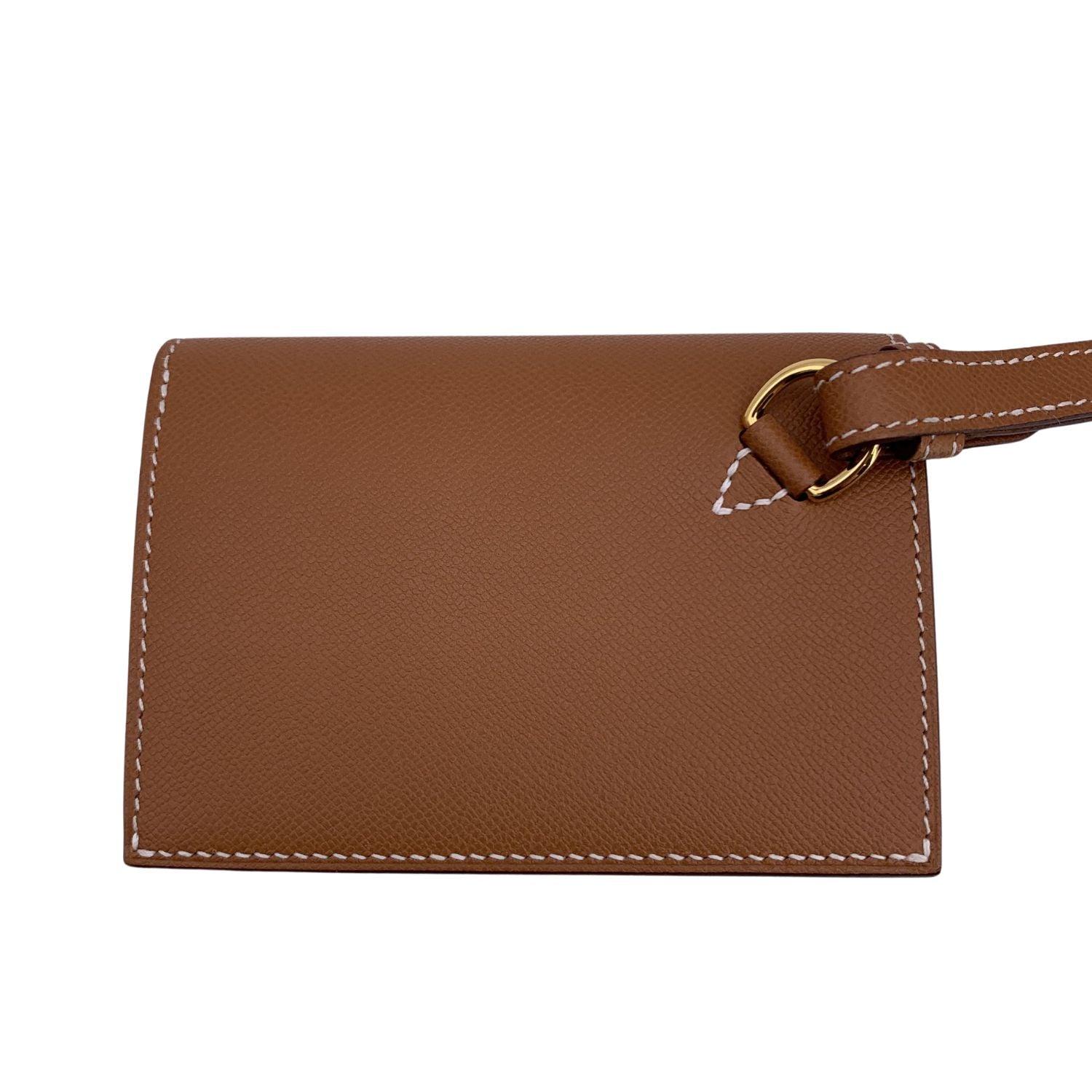 Brown Hermes Tan Epsom Leather Kelly Pocket Slim Wallet Gold Hardware For Sale