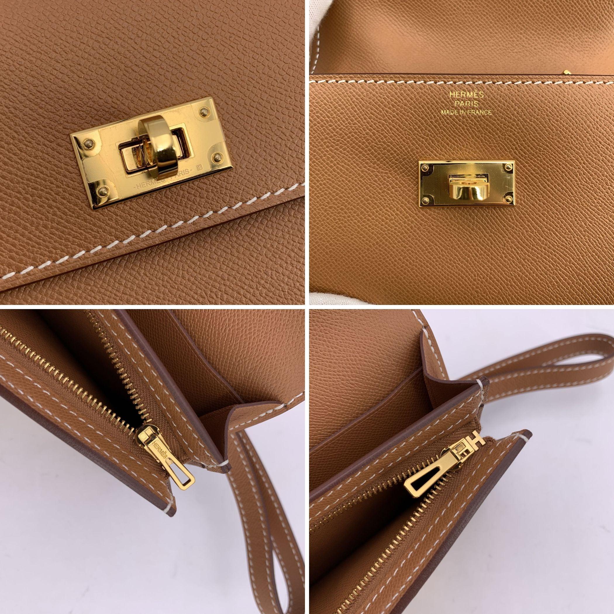Hermes Tan Epsom Leather Kelly Pocket Slim Wallet Gold Hardware In Excellent Condition For Sale In Rome, Rome
