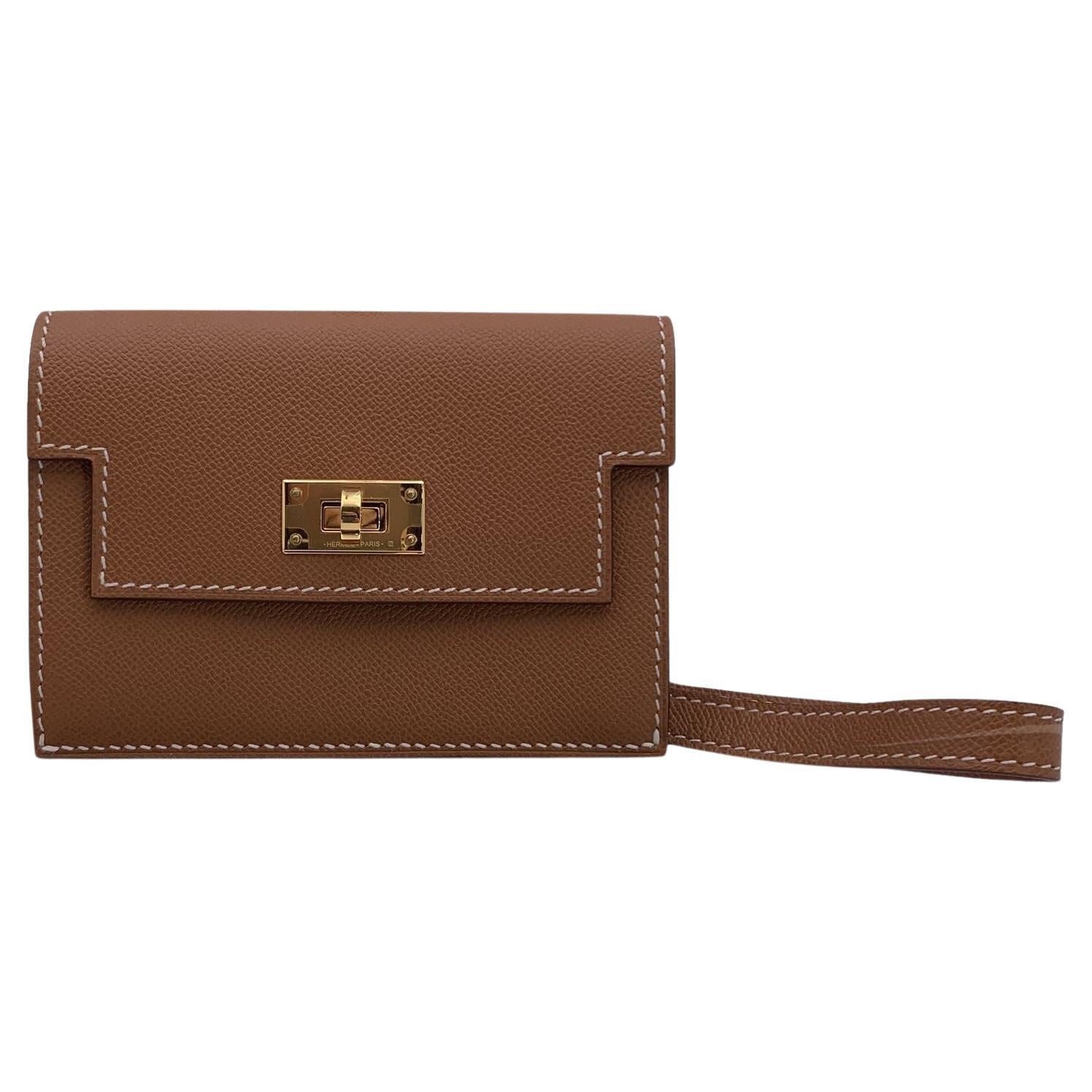 Hermes Tan Epsom Leather Kelly Pocket Slim Wallet Gold Hardware For Sale