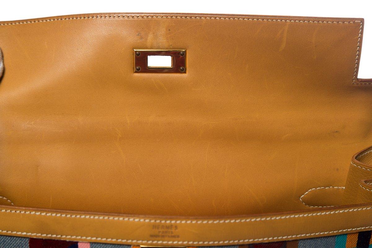 Hermes Tan Leather and Painted Denim Kelly 35cm For Sale 6