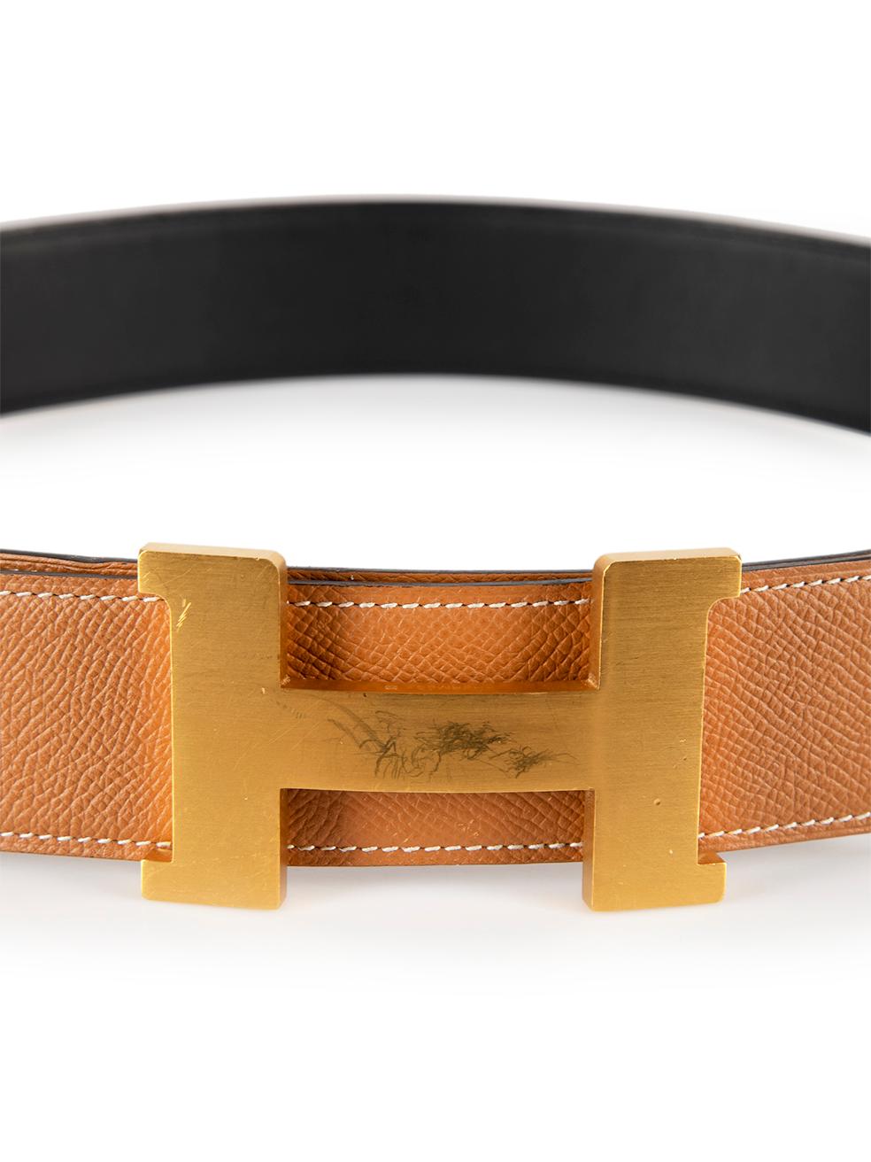 Hermès Tan Leather Brass ‚ÄôH‚�Äô Buckle Belt In Good Condition For Sale In London, GB