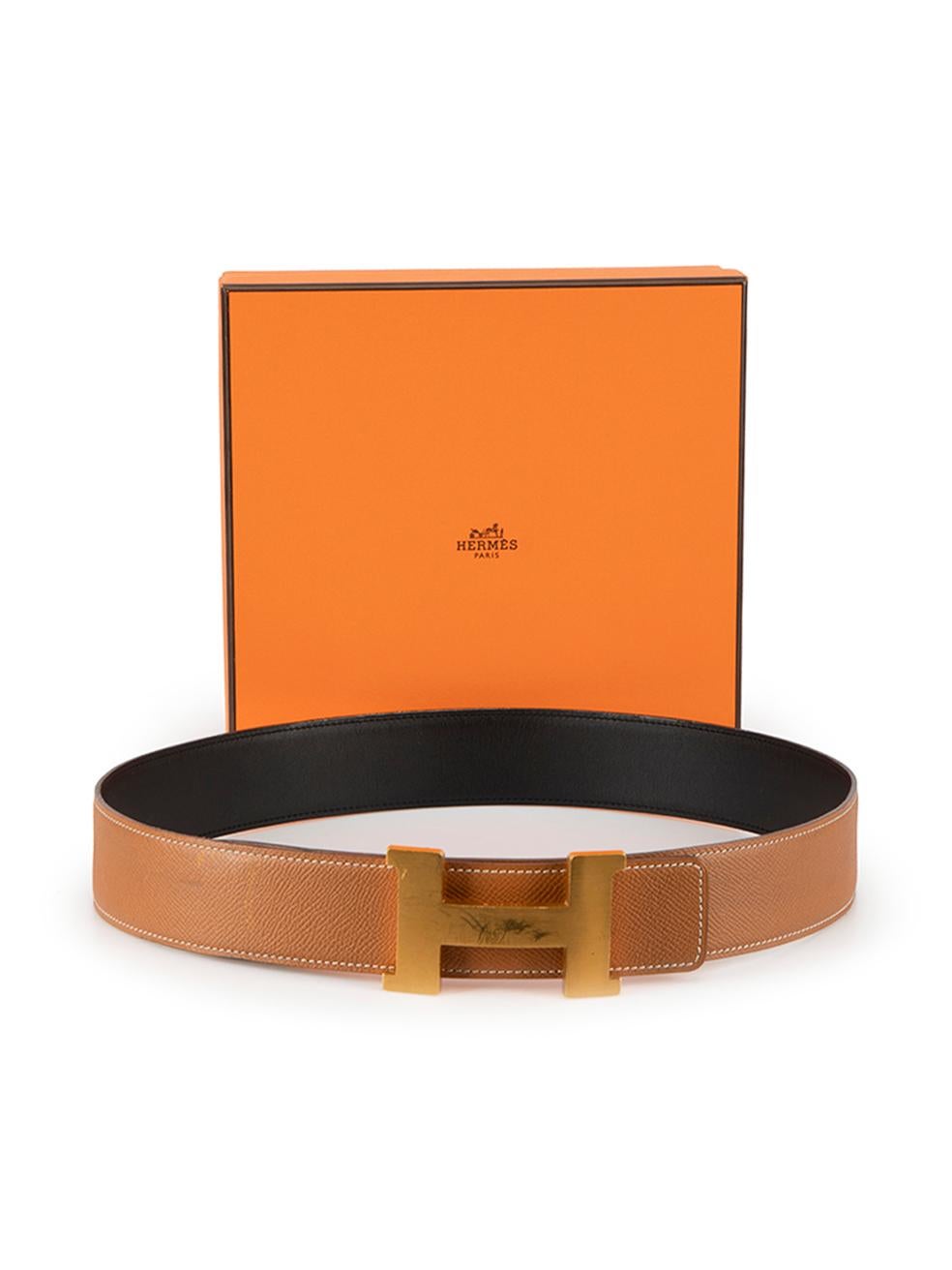 Hermès Tan Leather Brass ‚ÄôH‚Äô Buckle Belt For Sale 4