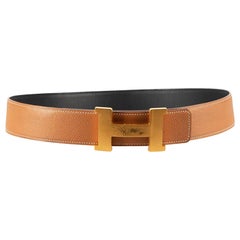 Hermès Tan Leather Brass ‚
H‚
 Buckle Belt