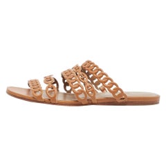 Hermes Tan Leather Chaine D'ancre Flat Slides Size 36.5