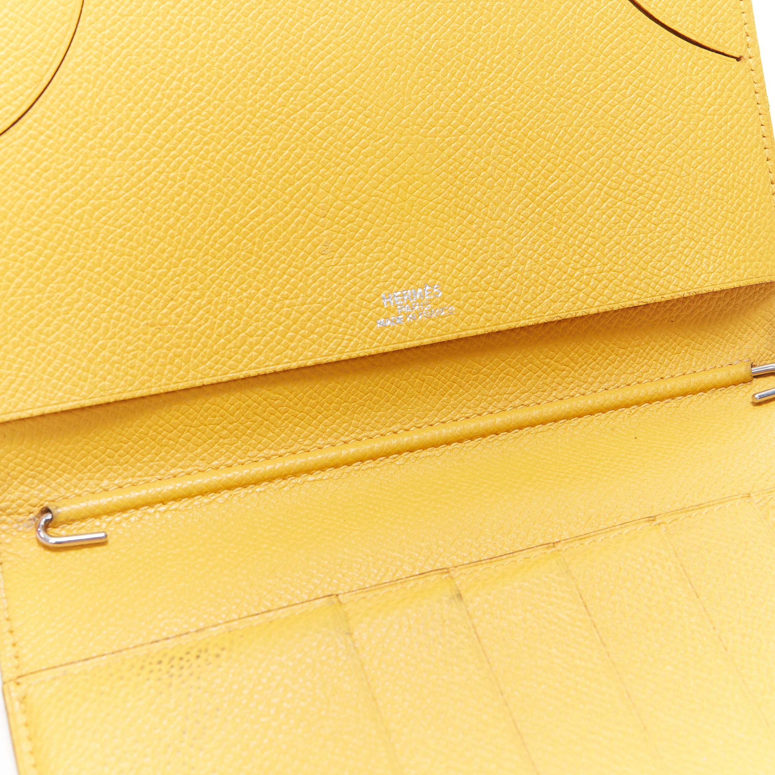 HERMES tan leather contrast yellow lining minimal long bi fold wallet 2