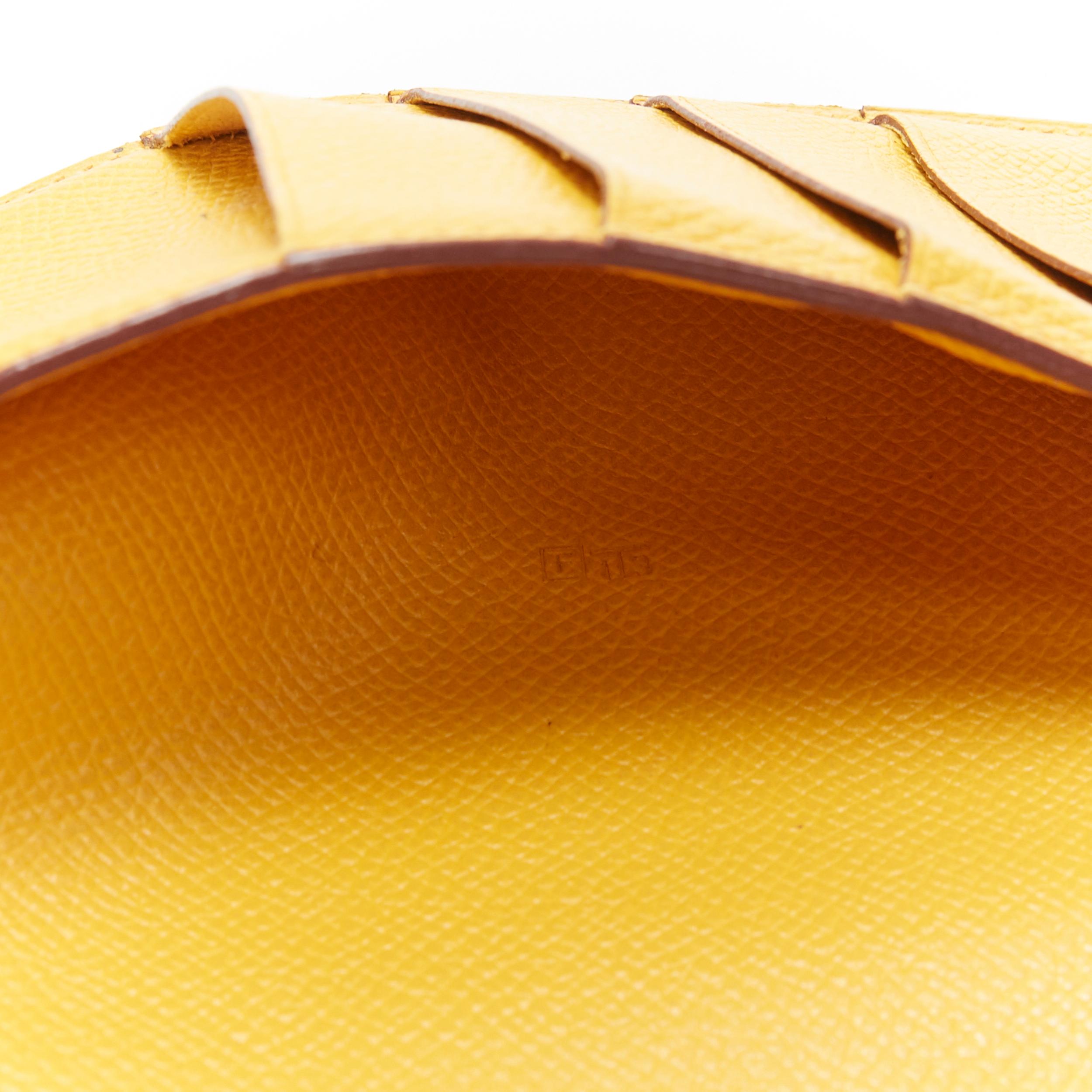 HERMES tan leather contrast yellow lining minimal long bi fold wallet 3