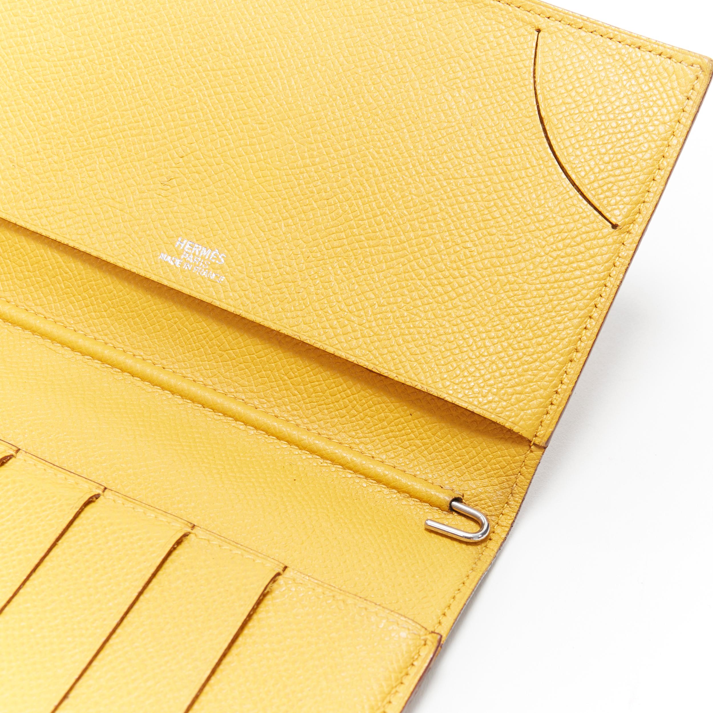 HERMES tan leather contrast yellow lining minimal long bi fold wallet 1