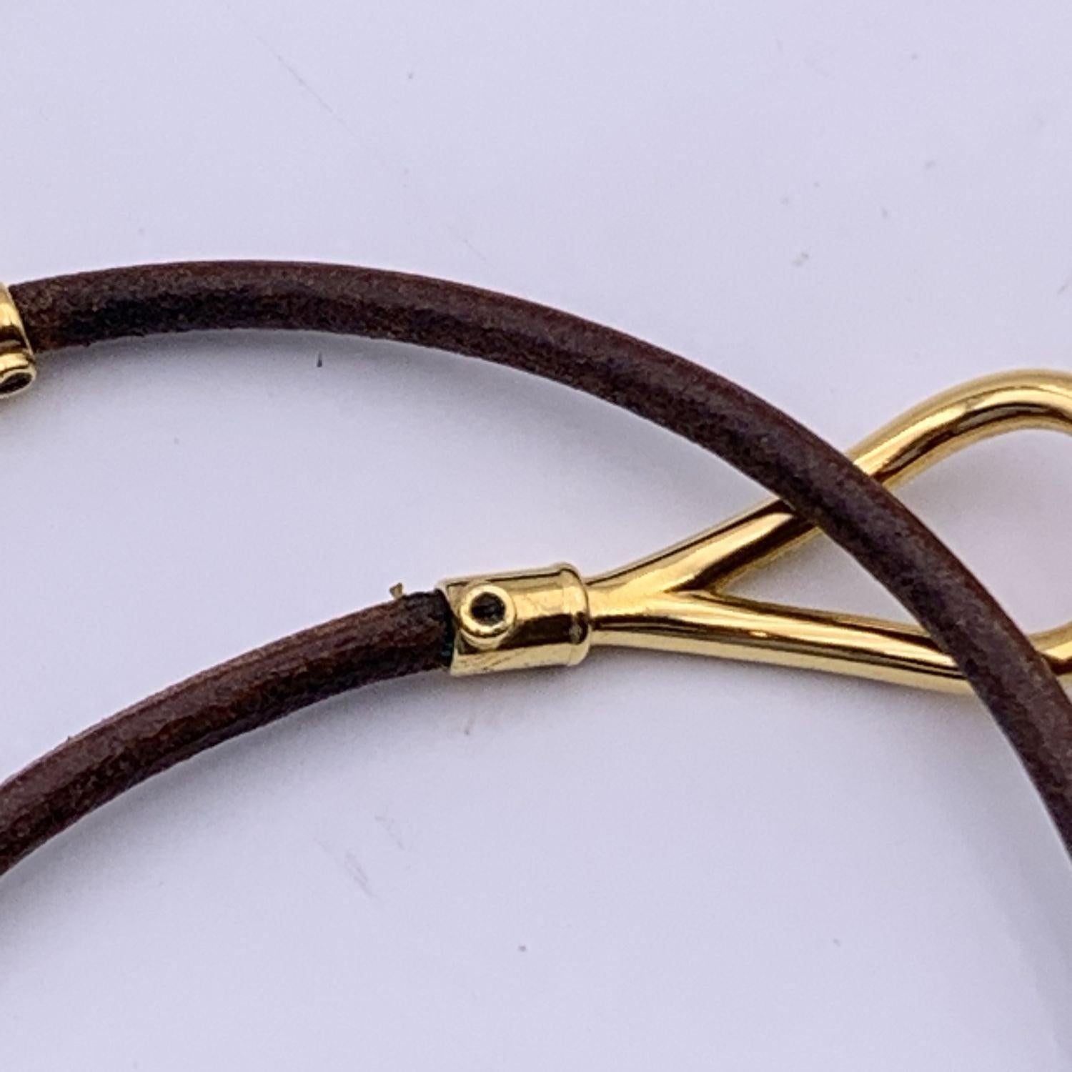 Women's or Men's Hermes Tan Leather Double Tour Gold Metal Jumbo Hook Bracelet