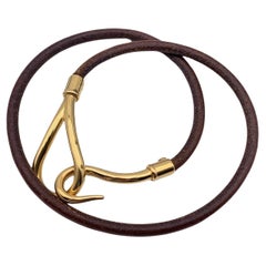 Hermes Tan Leather Double Tour Gold Metal Jumbo Hook Bracelet