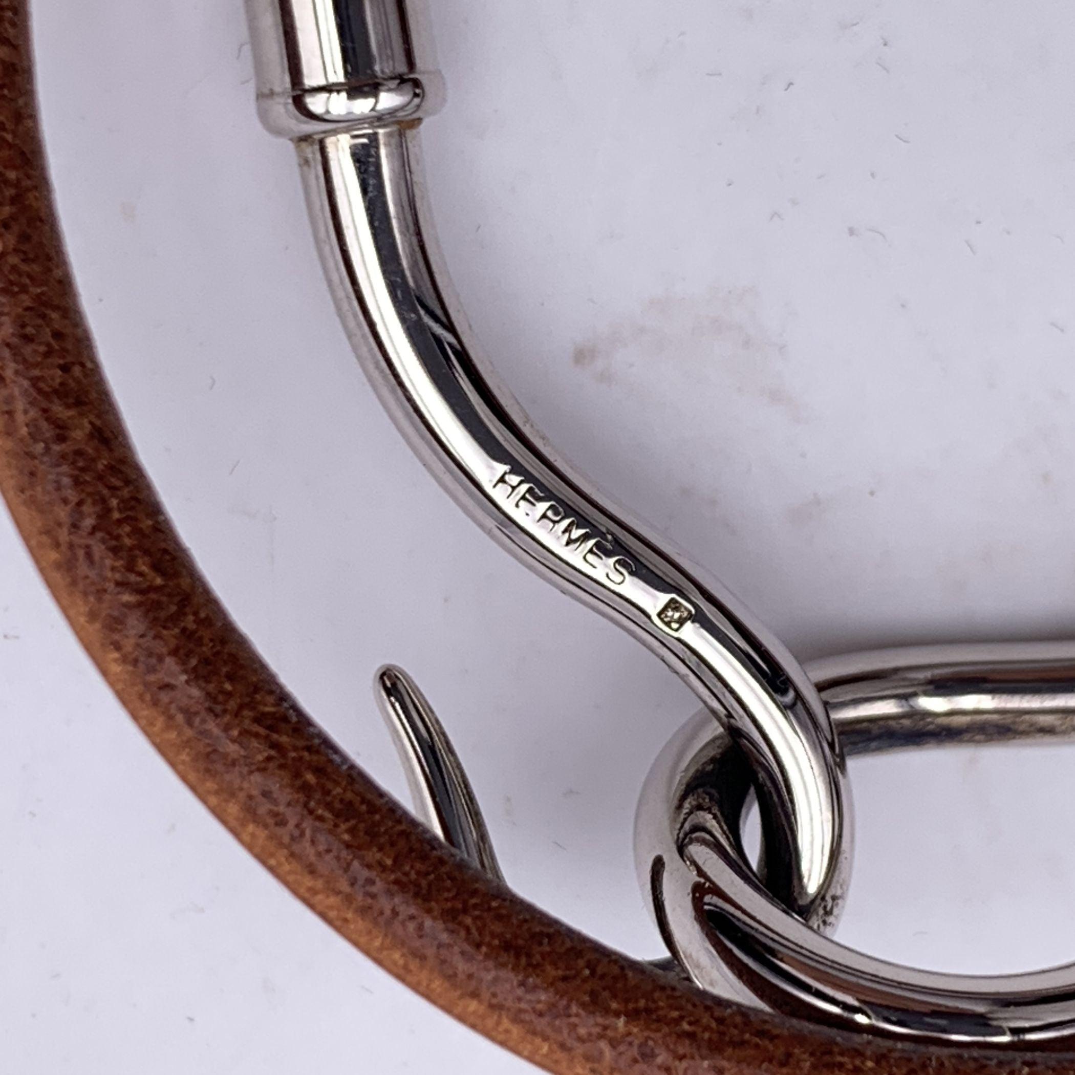 Women's or Men's Hermes Tan Leather Double Tour Silver Metal Jumbo Hook Bracelet
