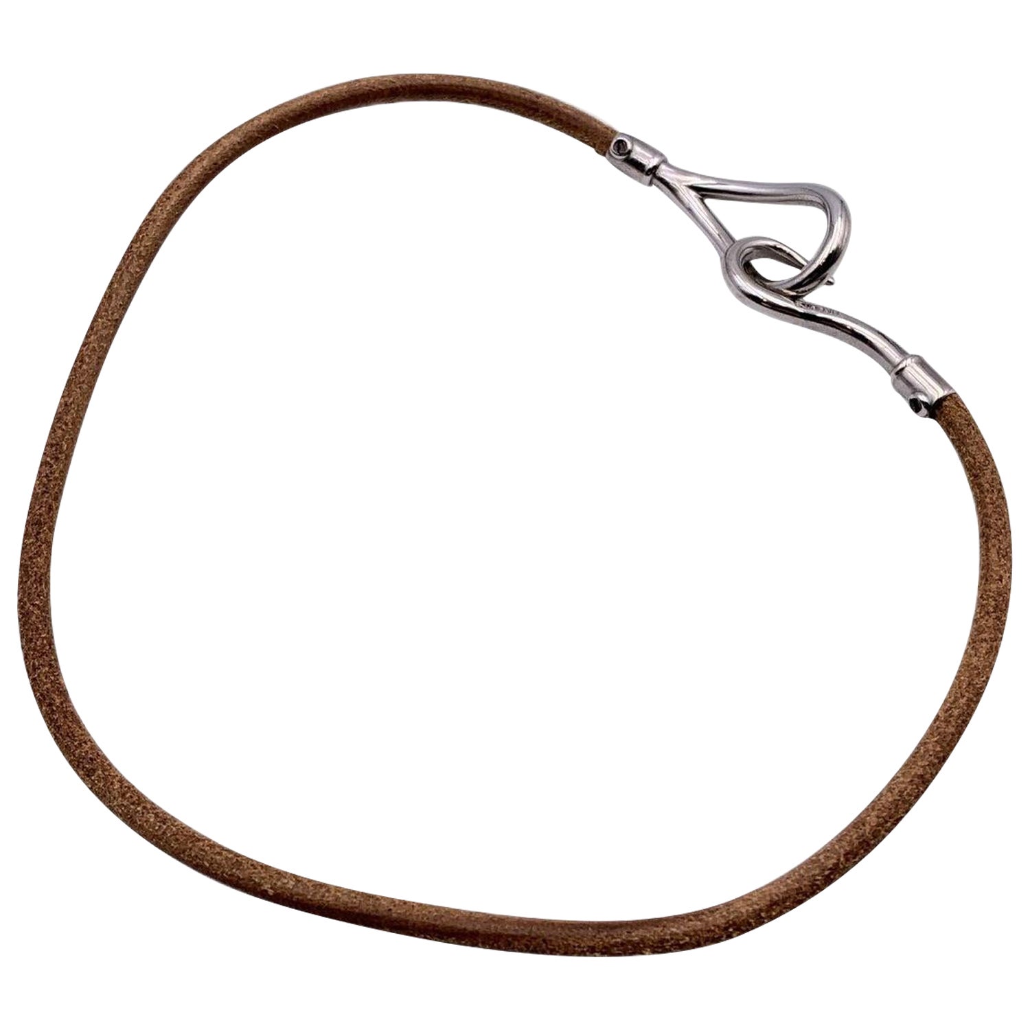 Hermes Tan Leather Double Tour Silver Metal Jumbo Hook Bracelet