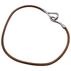 Hermes Tan Leather Double Tour Silver Metal Jumbo Hook Bracelet