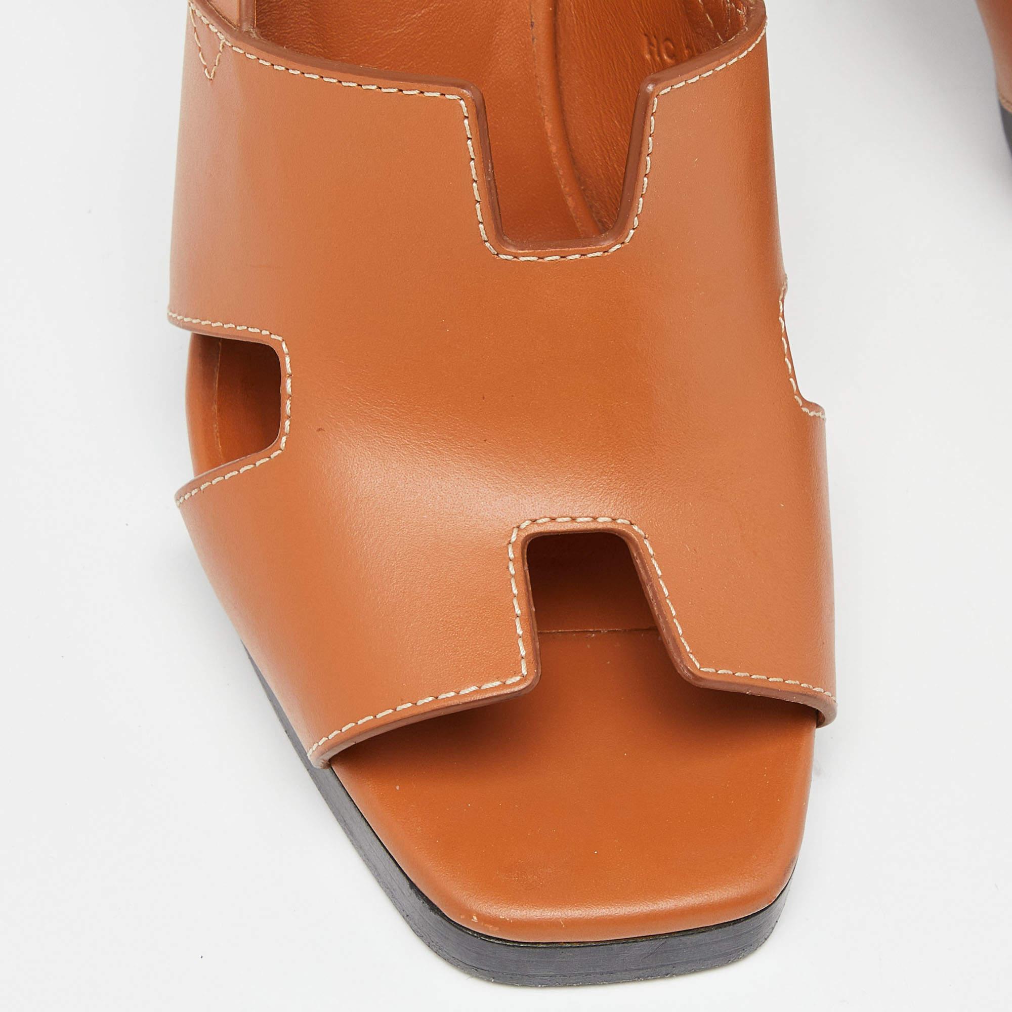Hermes Tan Leather Elbe Sandals Size 37 1
