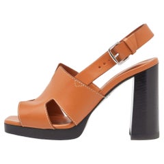 Hermes Tan Leather Elbe Sandals Size 37