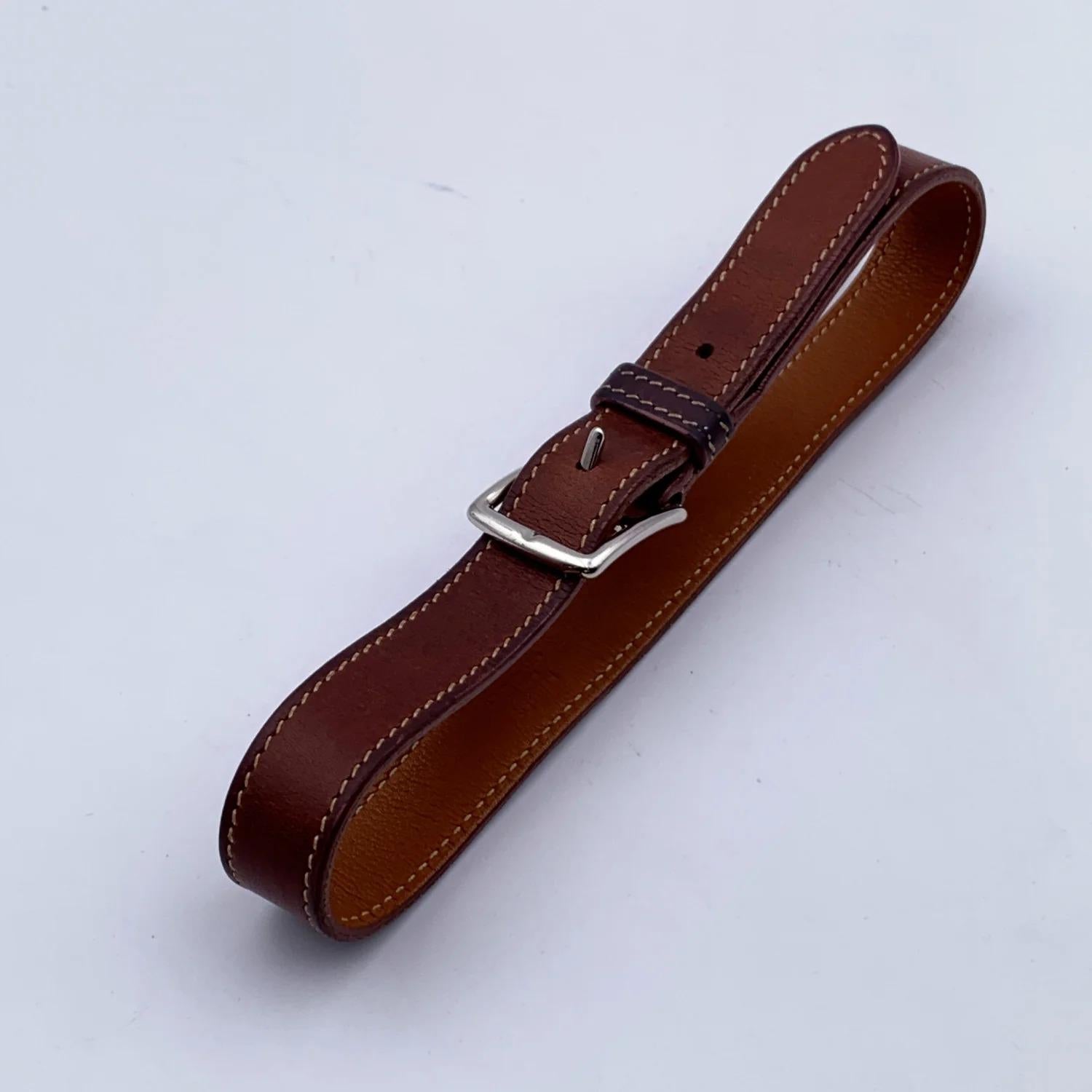 Hermes Tan Leather Etriviere Double Tour Bracelet Palladium Buckle In Good Condition For Sale In Rome, Rome