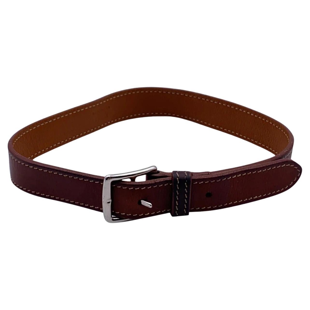 Hermès Etriviere Double Tour-Armband aus hellbraunem Leder mit Palladiumschnalle im Angebot