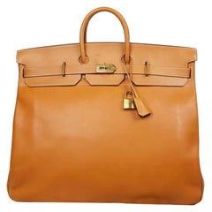 Vintage Hermes Tan Leather HAC 50 Gold Birkin Bag 