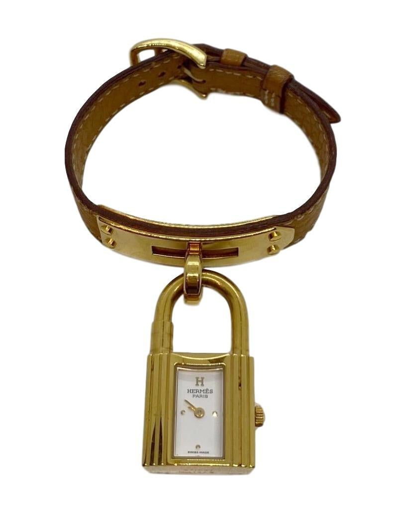 Women's or Men's Hermes Tan Leather Kelly Watch with Gold Hardware, 1994.