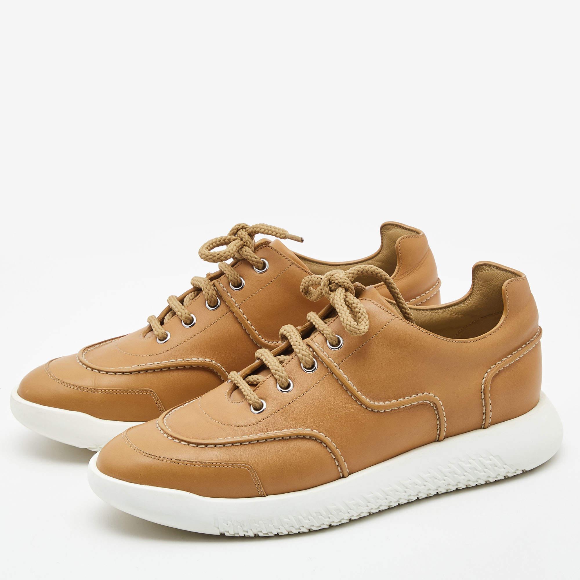 Give your outfit a luxe update with this pair of Hermes sneakers. The shoes are sewn perfectly to help you make a statement in them for a long time.

Includes
Original Dustbag