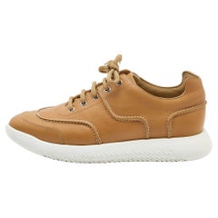 Hermes Hellbraune Leder Low Top Turnschuhe Größe 40