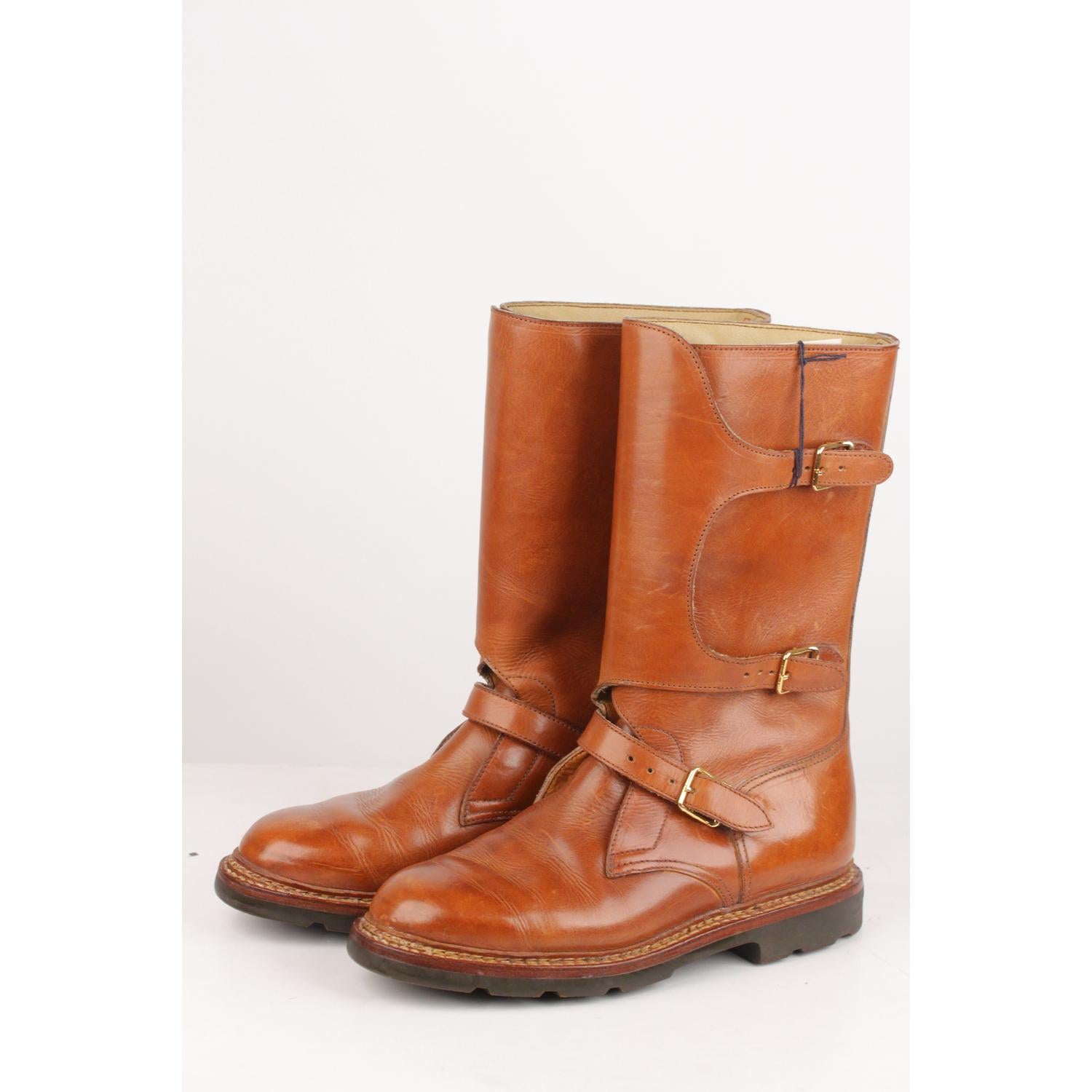 Hermes Tan Leather Men Buckle Mid Calf Boots Size 41 In Good Condition In Rome, Rome