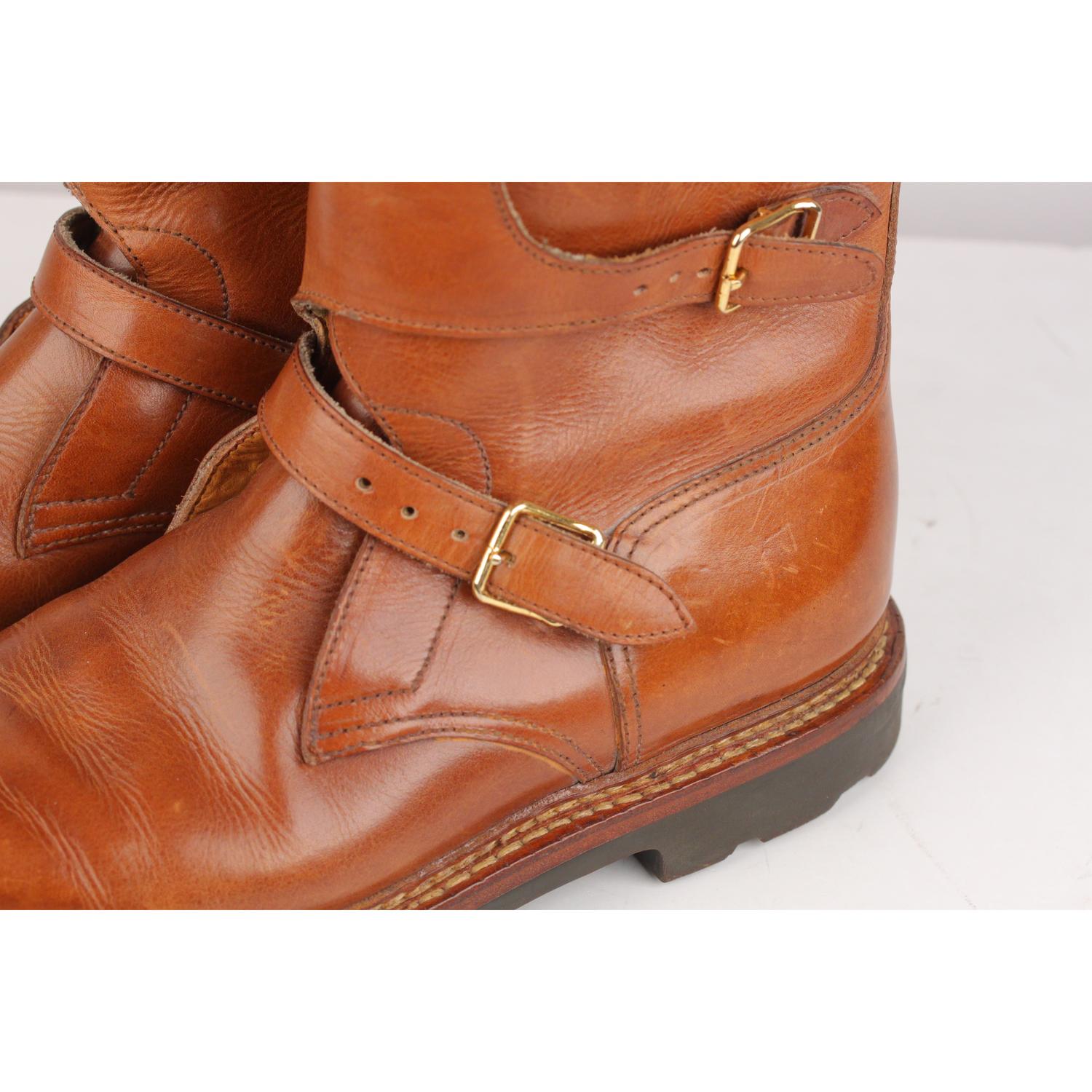Men's Hermes Tan Leather Men Buckle Mid Calf Boots Size 41