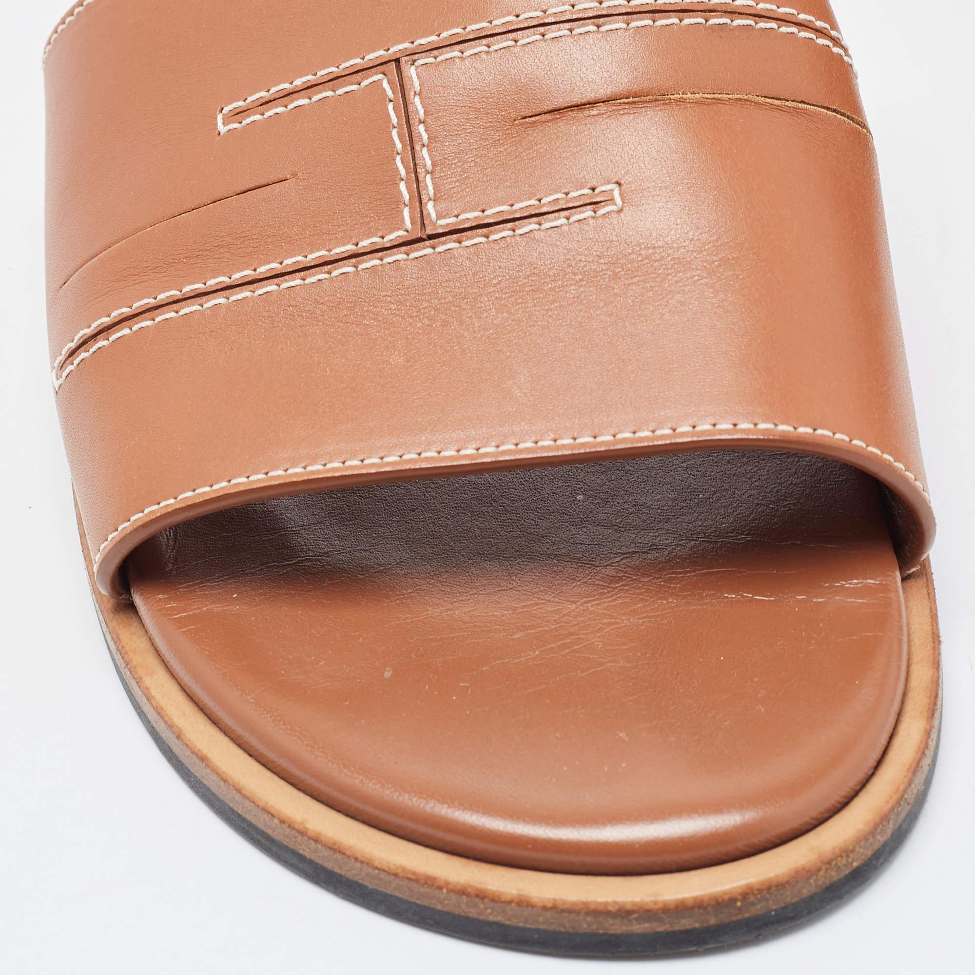 Hermes Tan Leather Slides Size 41 3