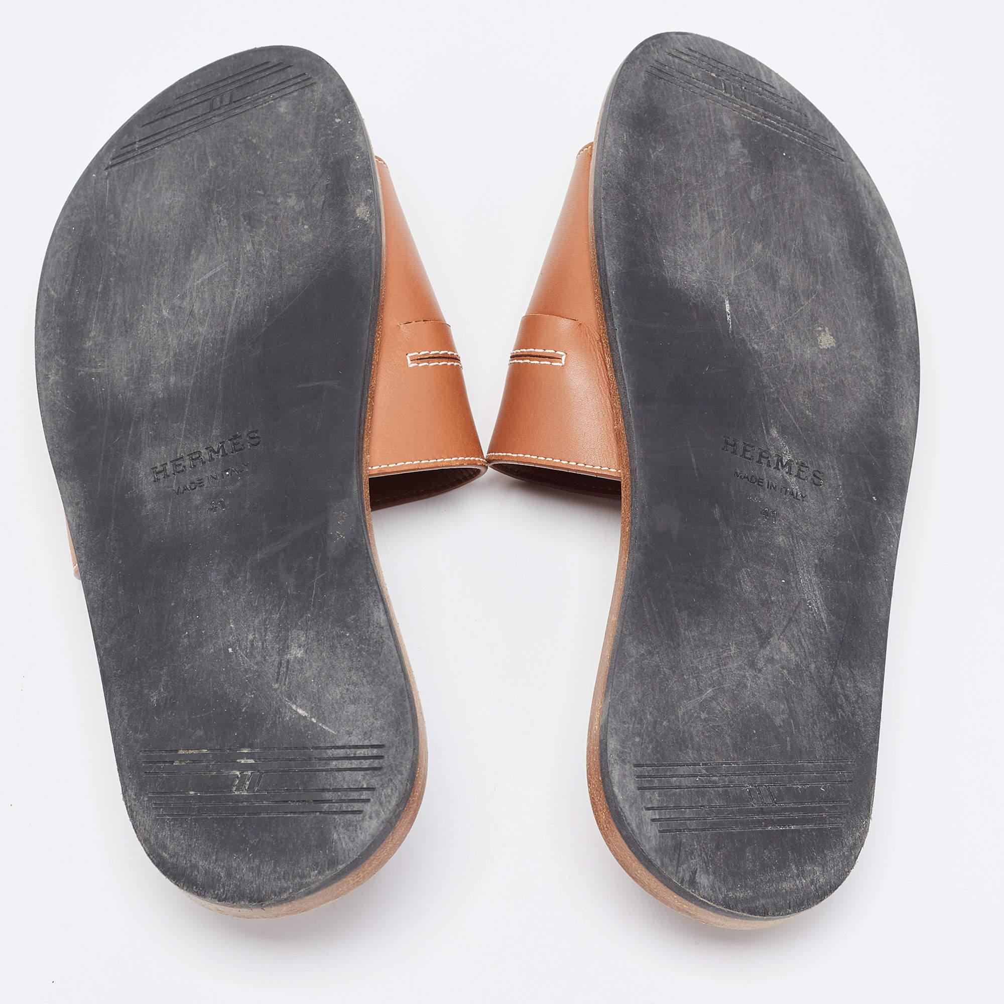 Hermes Tan Leather Slides Size 41 4
