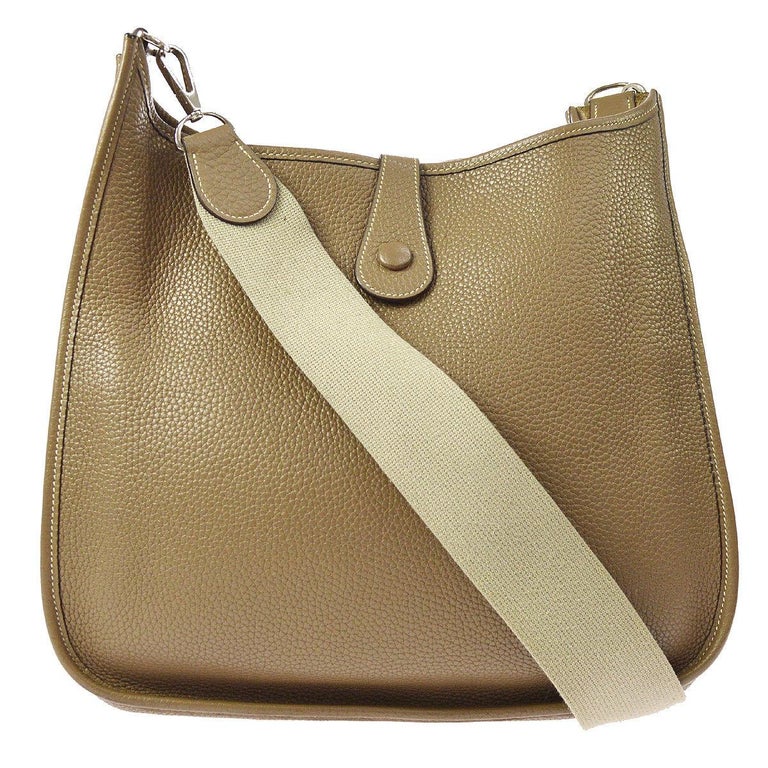 Hermes Tan Nude Leather Canvas "H" Logo Men's Women's Crossbody