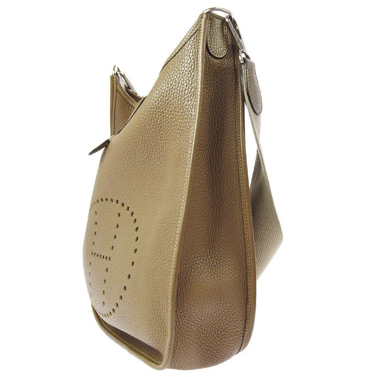 Hermes Tan Nude Leather Canvas "H" Logo Men's Women's Crossbody