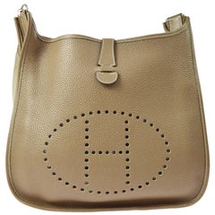 Hermes Tan Nude Leather Canvas "H" Logo Men's Women's Crossbody Shoulder Bag