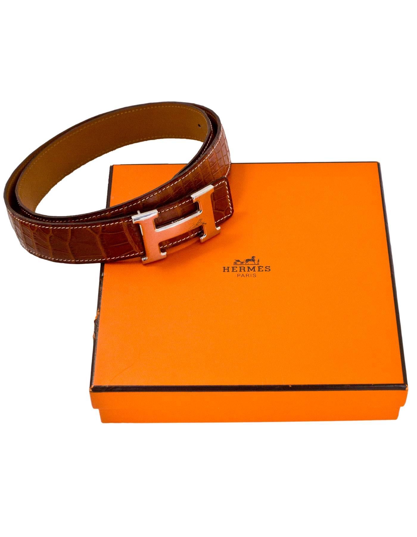 Hermes Tan Porosus Crocodile & Palladium H Belt Kit sz 90/36 w. BOX 3