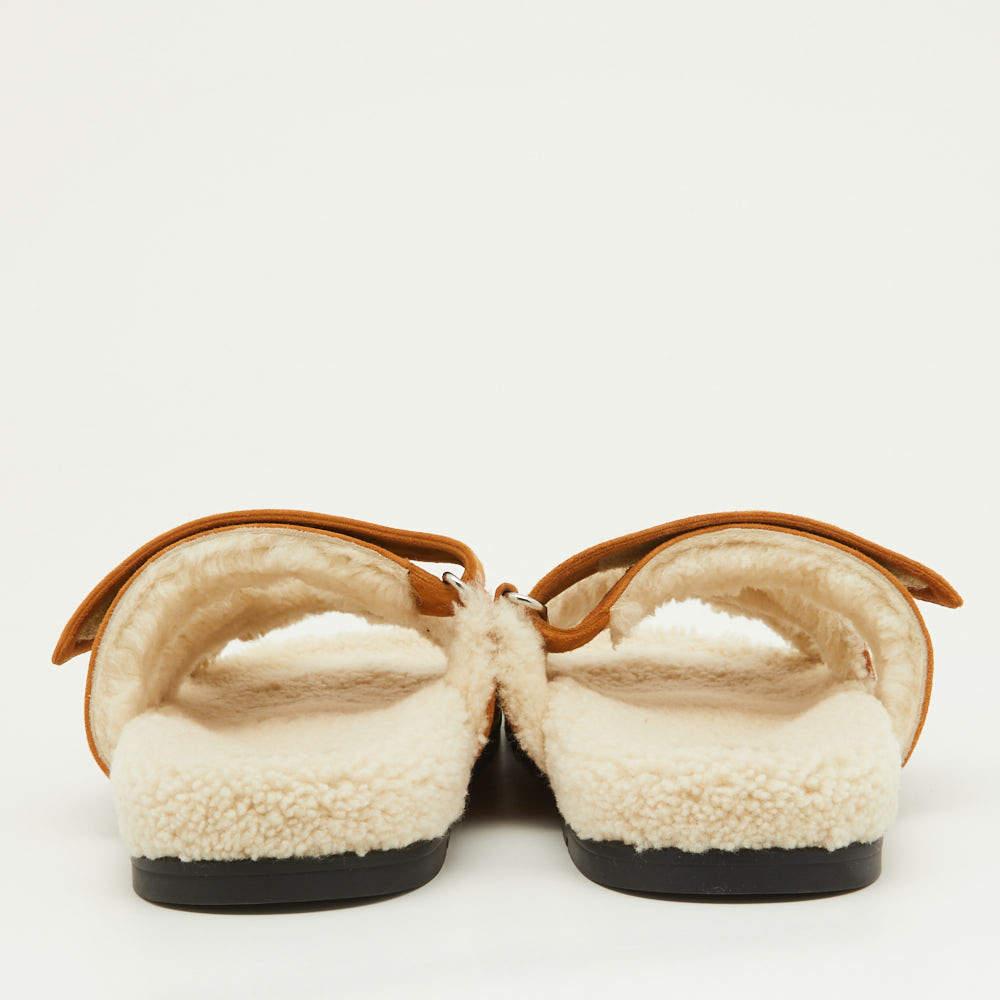 Hermes Tan Suede and Shearling Fur Lined Chypre Sandals Size 41.5 4