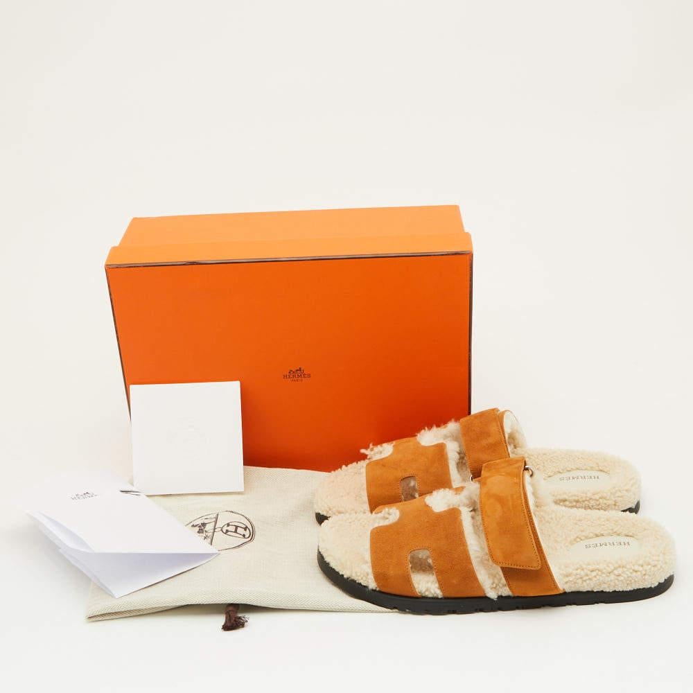 Hermes Tan Suede and Shearling Fur Lined Chypre Sandals Size 41.5 5
