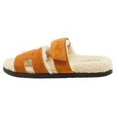 Hermes Tan Suede and Shearling Fur Lined Chypre Sandals Size 41.5