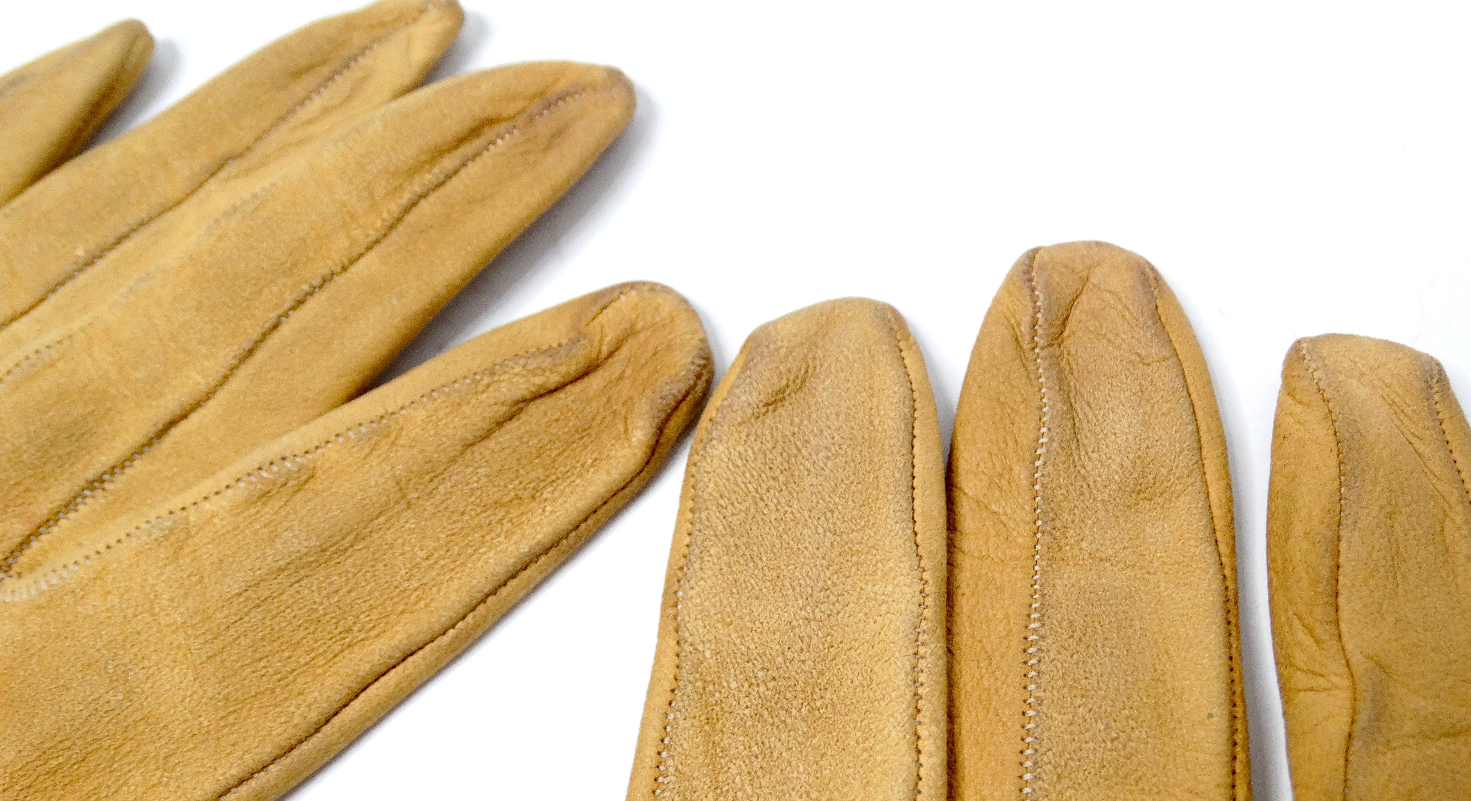 Women's Hermes Tan Suede Leather Rockstud Gloves circa 1990s For Sale