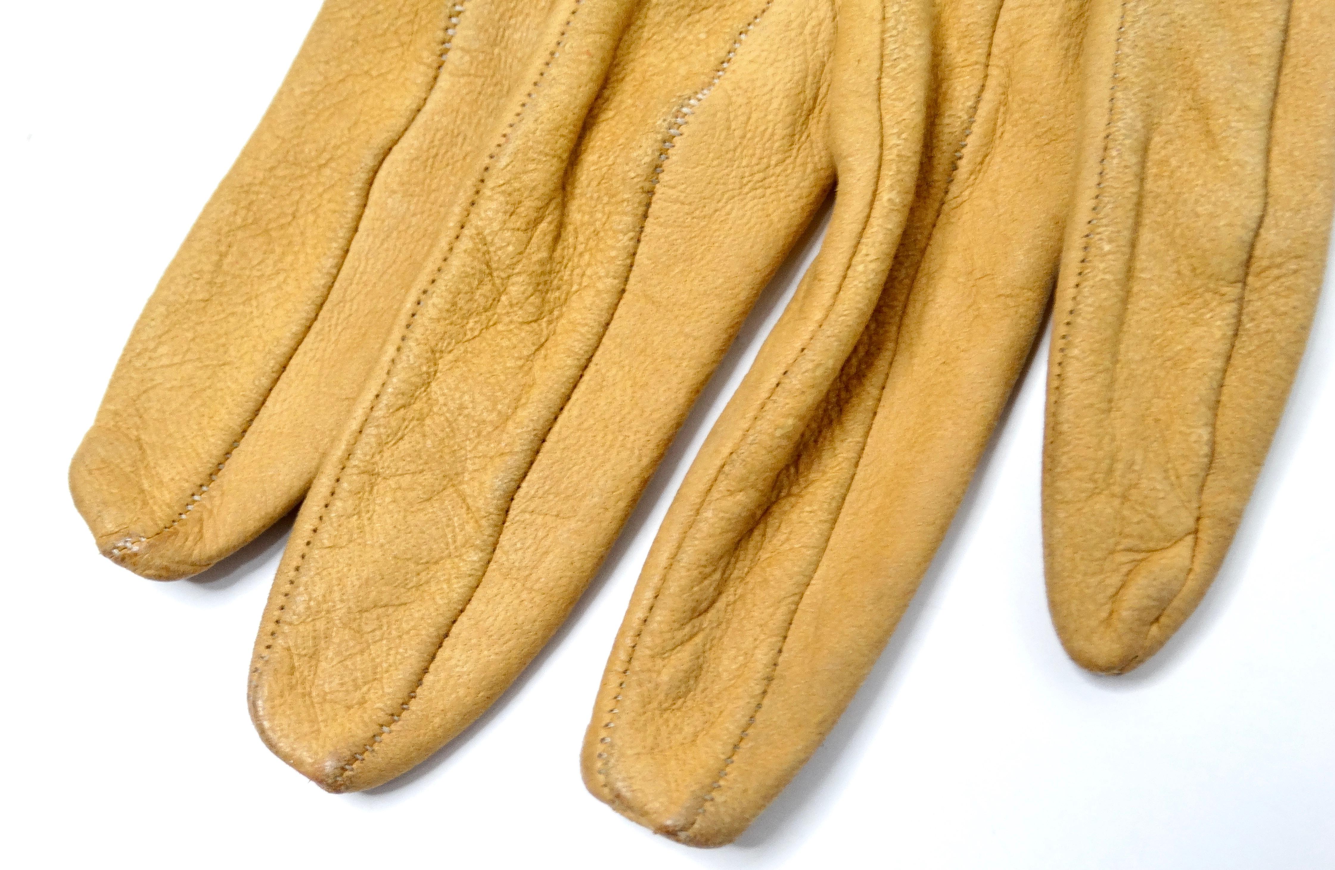 Hermes Tan Suede Leather Rockstud Gloves circa 1990s For Sale 1