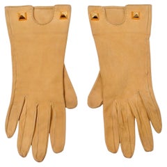 Hermes Tan Suede Leather Rockstud Gloves circa 1990s
