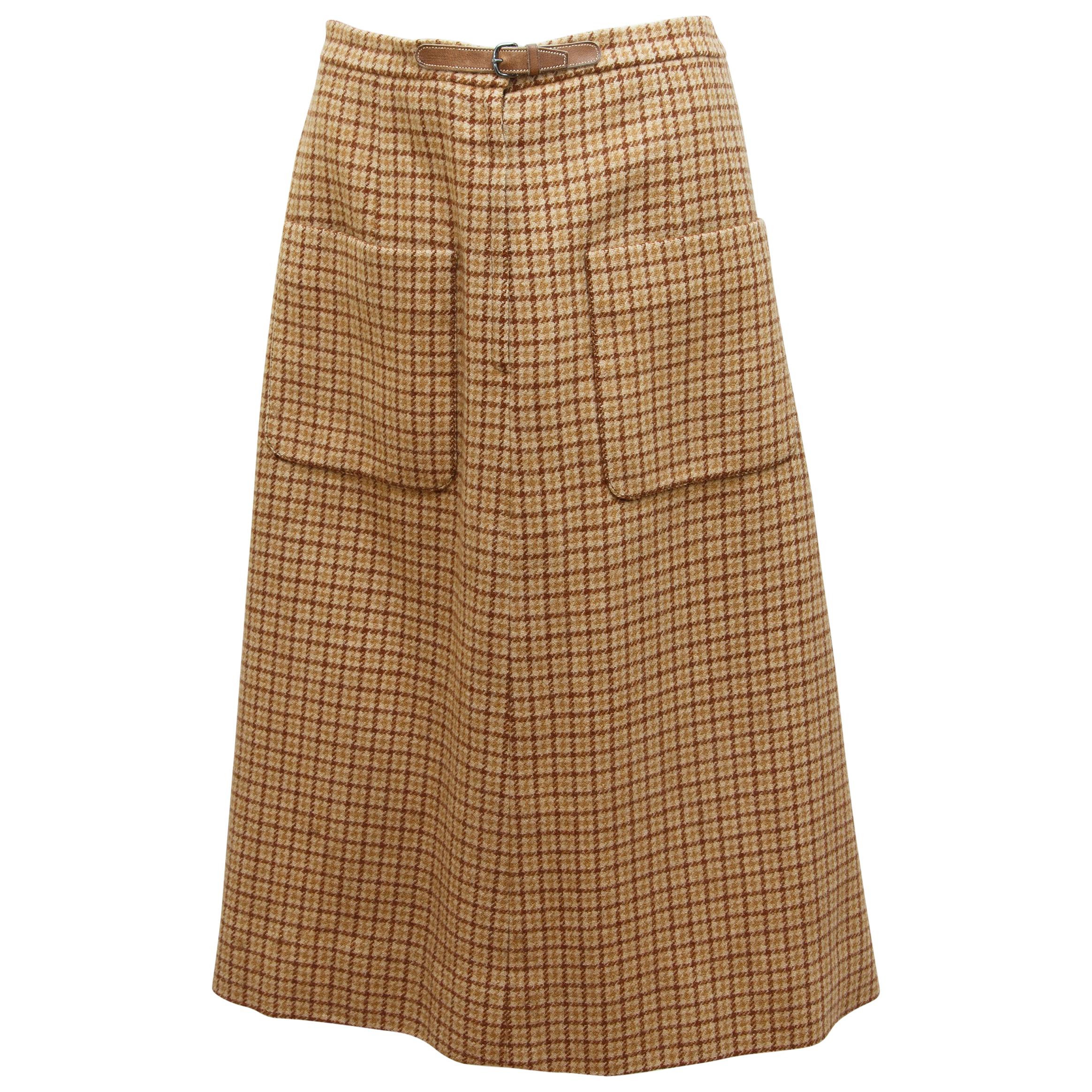 Hermes Tan Wool A-Line Skirt