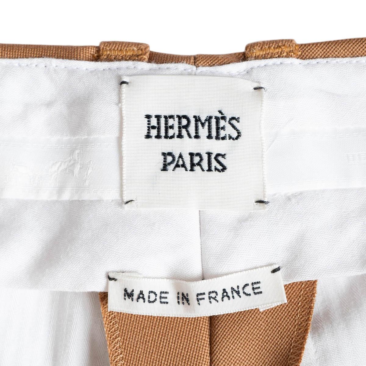 HERMES tan wool PLEATED Dress Pants 34 XS In Excellent Condition In Zürich, CH