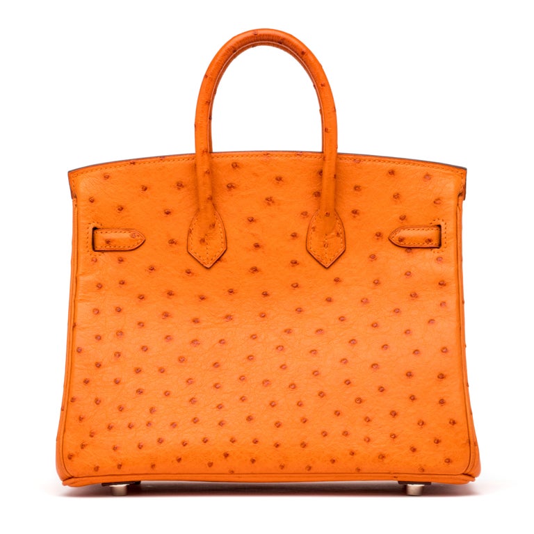 Hermes Tangerine Ostrich Birkin 25cm For Sale at 1stDibs