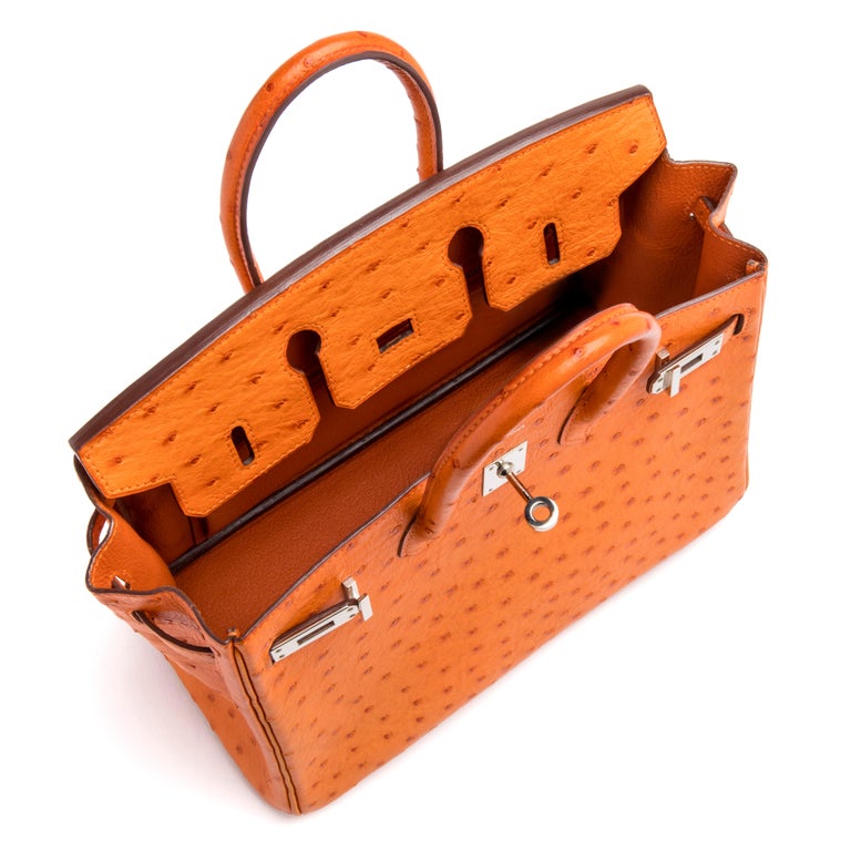 Hermes Birkin 35 Bag Tangerine Ostrich Palladium Hardware Rare