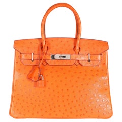Hermès Birkin 30 PHW in struzzo color mandarino