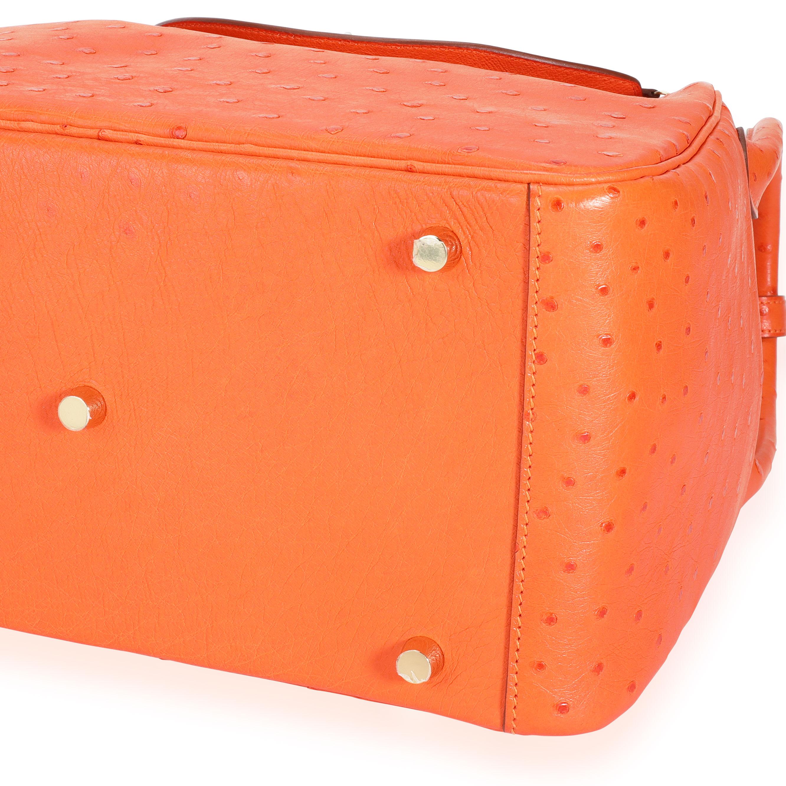 Hermès Tangerine Ostrich Lindy 30 GHW In Excellent Condition For Sale In New York, NY