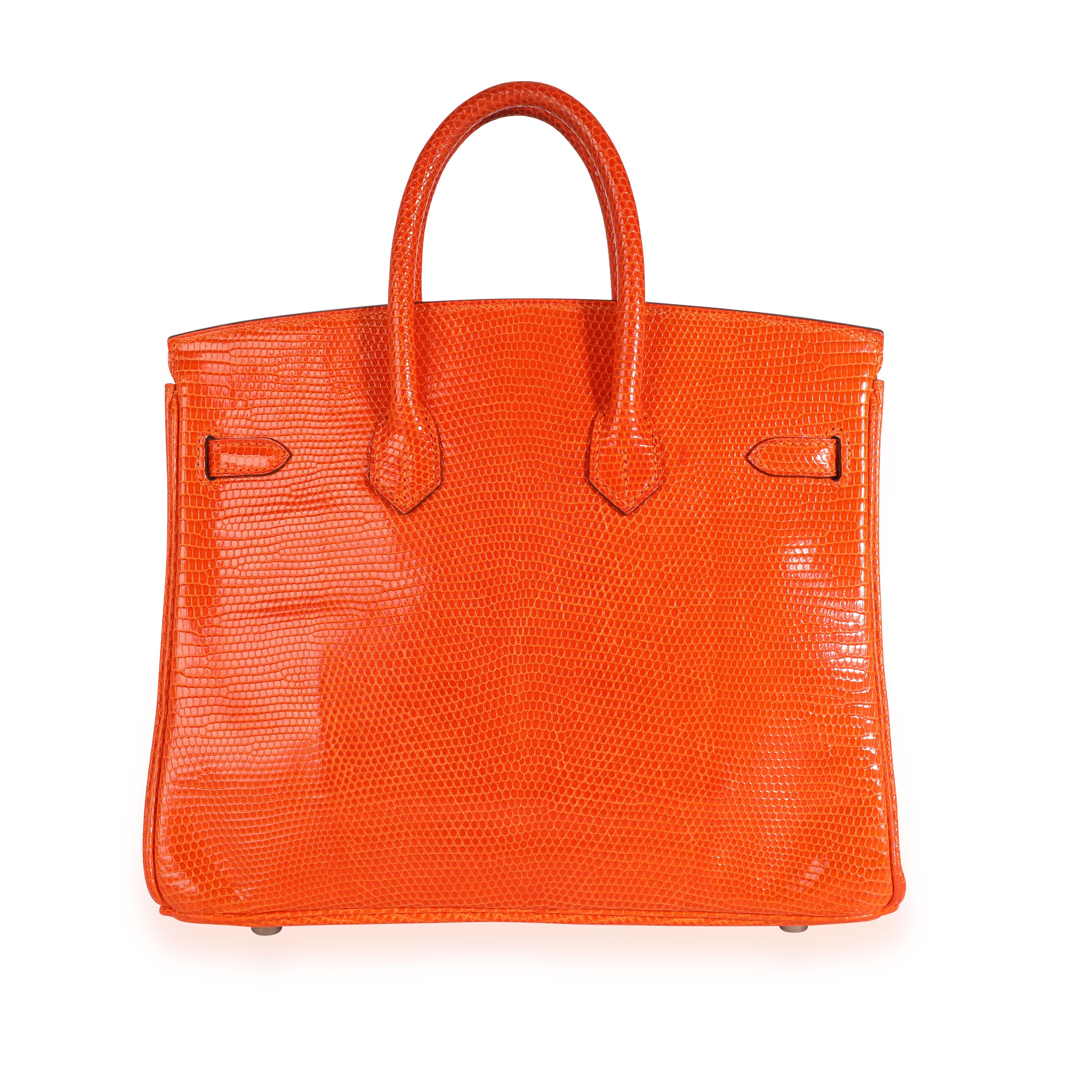 Red Hermès Tangerine Shiny Lizard Birkin 25 PHW