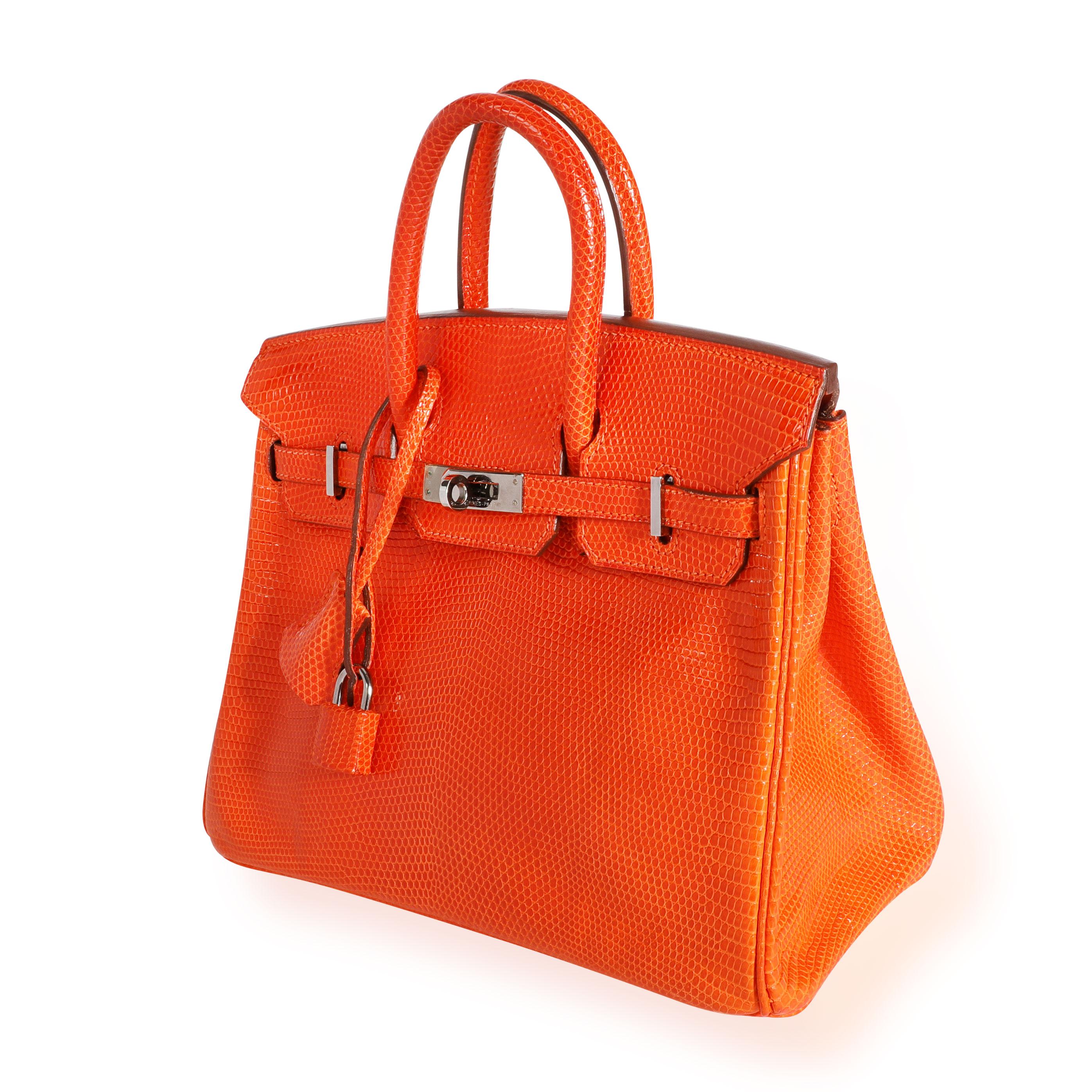 Women's Hermès Tangerine Shiny Lizard Birkin 25 PHW