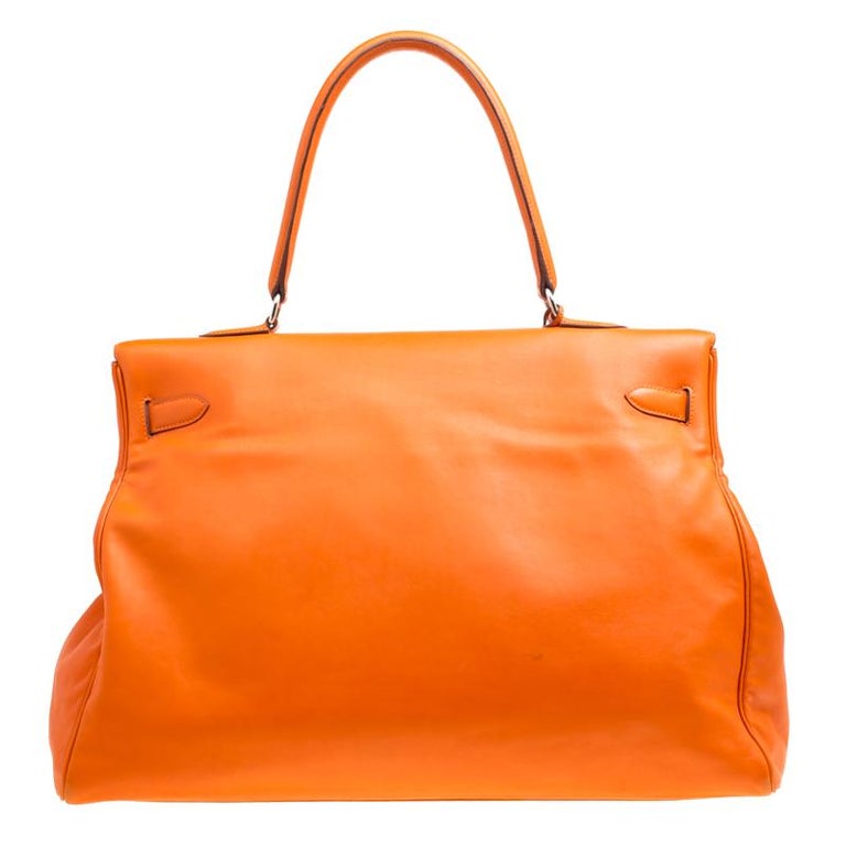 Hermes Tangerine Swift Leather Palladium Hardware Kelly Relax 50 Bag For Sale at 1stdibs