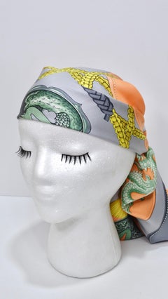 Hermès Tassel Salmon/Grey Silk Scarf