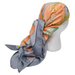 Hermès Tassel Salmon/Grey Silk Scarf