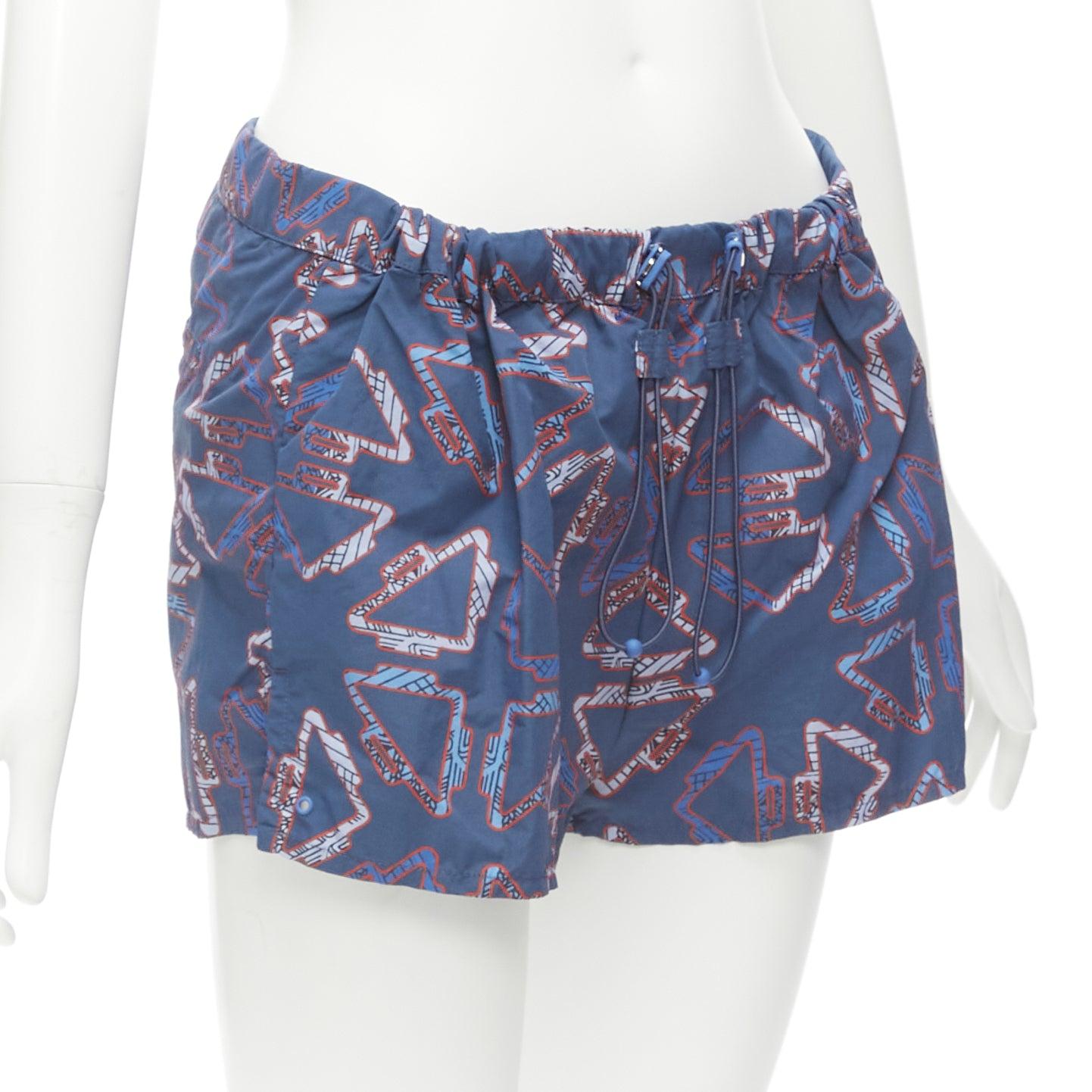 HERMES Tatersales red geometric print drawstring swimming shorts FR38 M In Excellent Condition For Sale In Hong Kong, NT